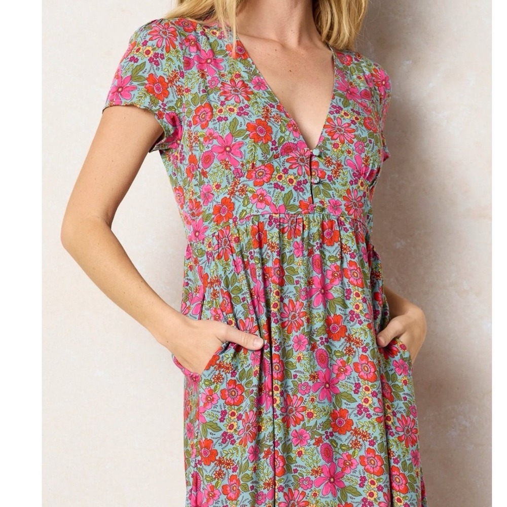 Natural Life Evangeline Maxi Dress Women XL Floral Boho Tiered V-Neck Pockets - Picture 3 of 13